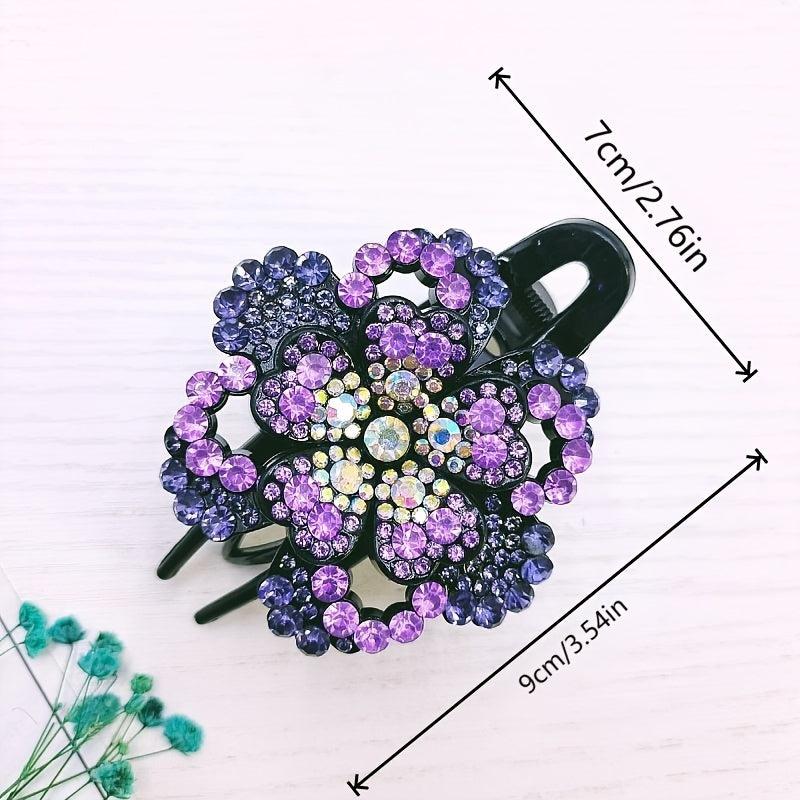 Vintage Rhinestone Flower Hair Clip for Women Girls