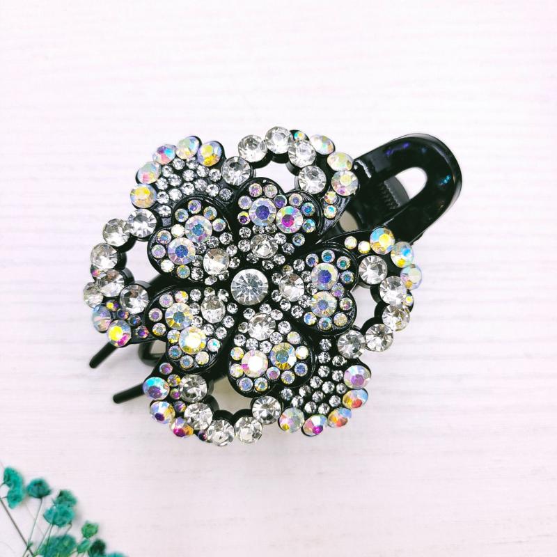 Vintage Rhinestone Flower Hair Clip for Women Girls