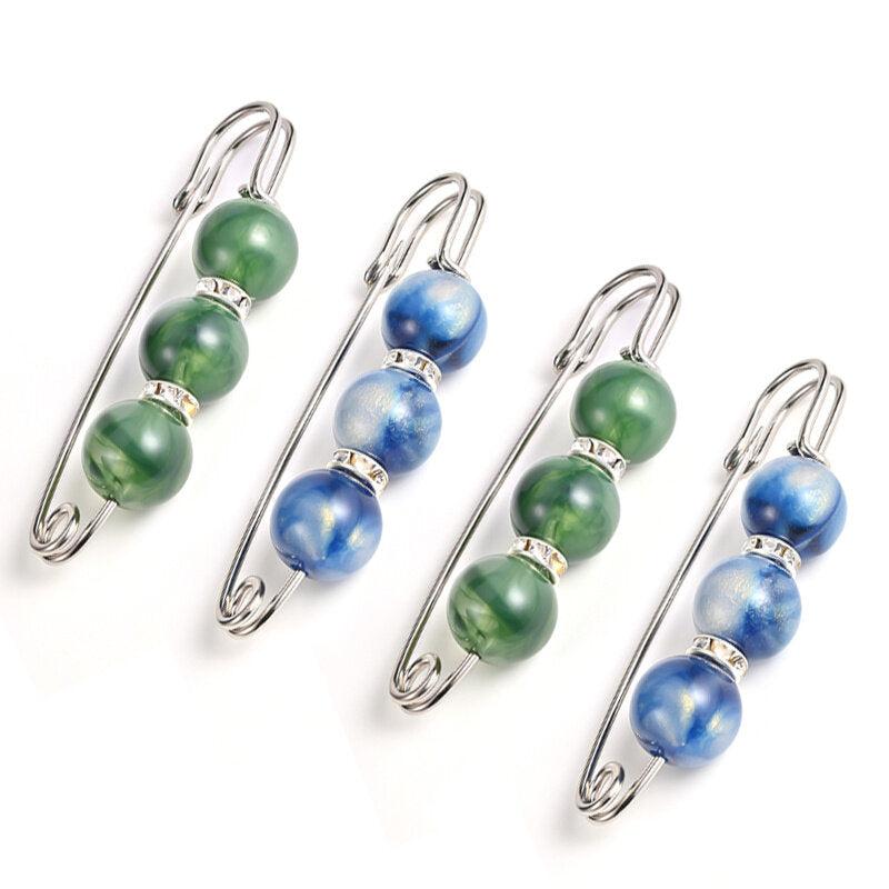 4Pcs Colorful Faux Pearl Brooch Set Lapel Pin Dress Sweater Accessories