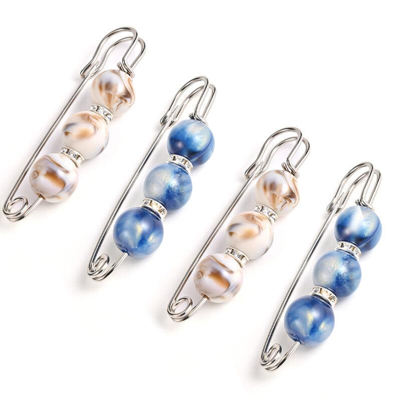 4Pcs Colorful Faux Pearl Brooch Set Lapel Pin Dress Sweater Accessories