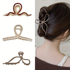 3pcs Twist Rhinestone Hair Claw Faux Pearl Hair Claw Matte Style Hair Claw Set