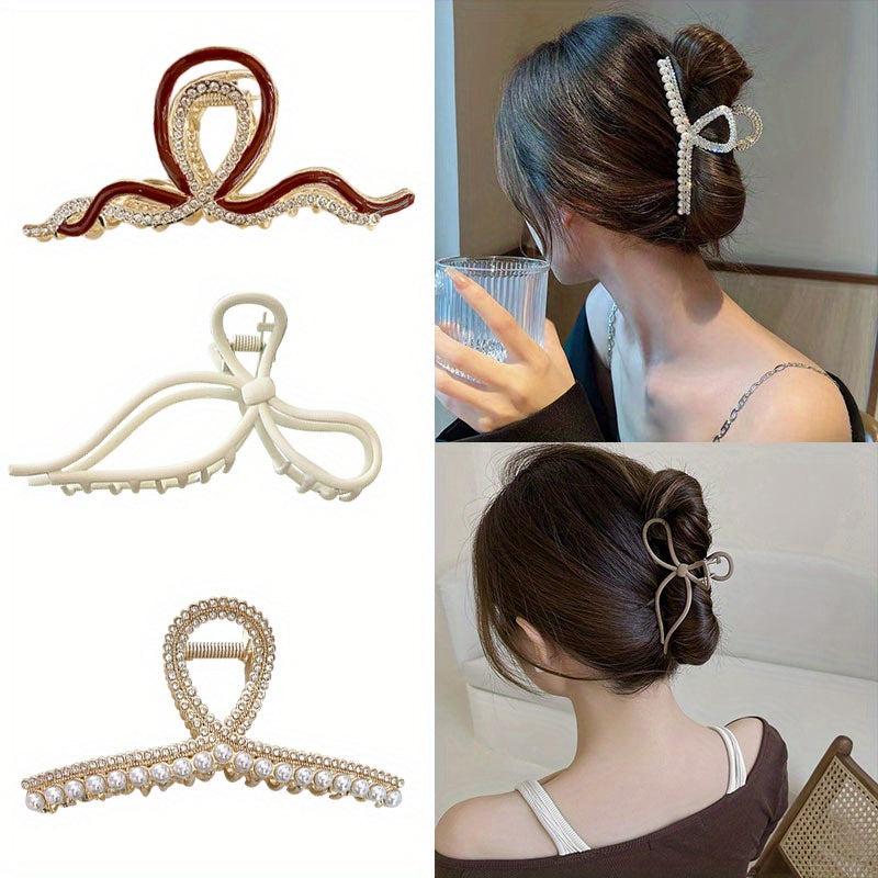 3pcs Twist Rhinestone Hair Claw Faux Pearl Hair Claw Matte Style Hair Claw Set