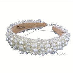 Baroque Faux Pearl Beaded Headband Wide Head Hoop Hair Band Bridal Headdress