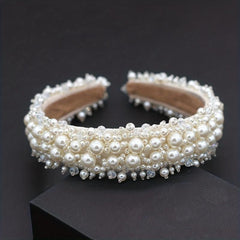 Baroque Faux Pearl Beaded Headband Wide Head Hoop Hair Band Bridal Headdress