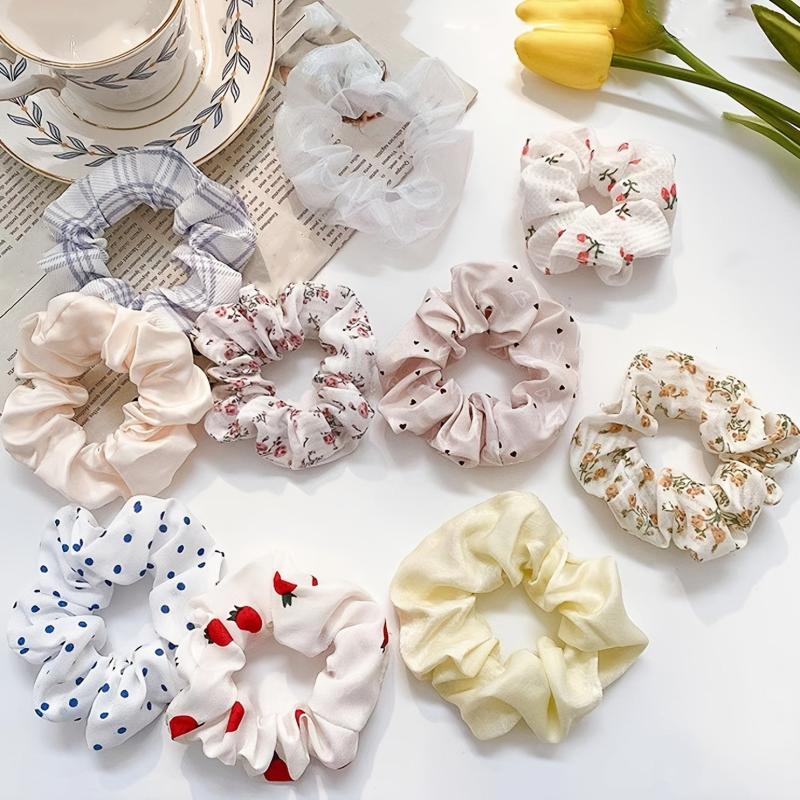 10pcs Floral Fabric Hair Scrunchies for Women Girls Sleep Soft