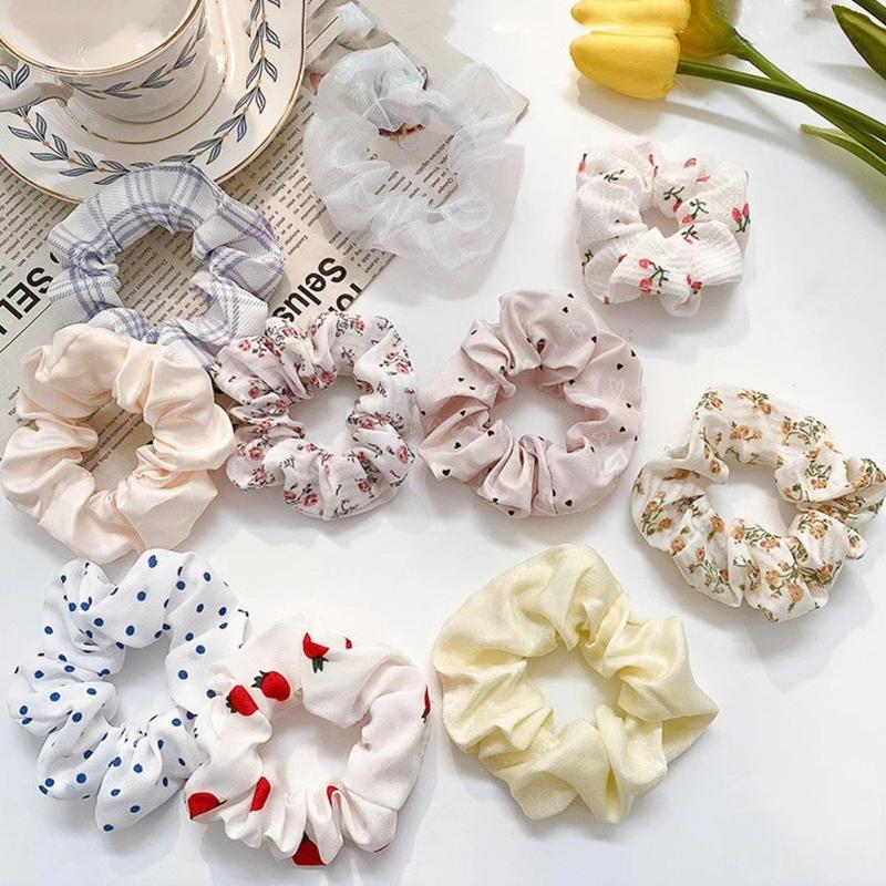 10pcs Floral Fabric Hair Scrunchies for Women Girls Sleep Soft