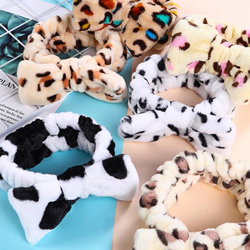 Spa Headband Leopard Print Elastic Hair Band for Girls Women