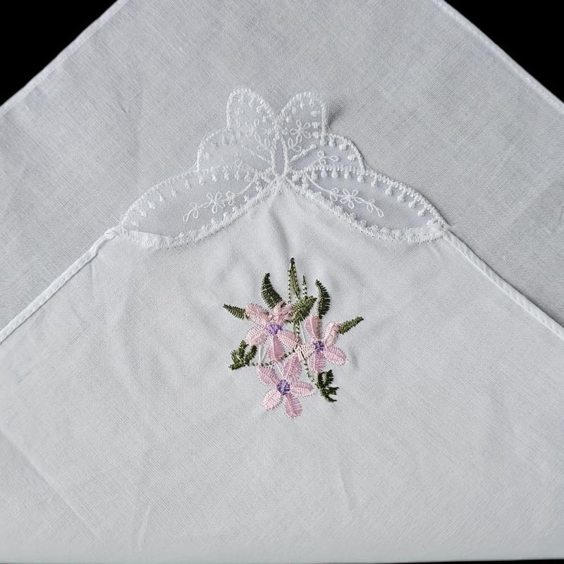 3PCS 60S Embroidered Handkerchief Lace Butterfly Wedding Hankies