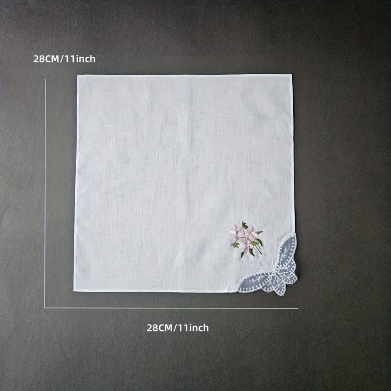 3PCS 60S Embroidered Handkerchief Lace Butterfly Wedding Hankies