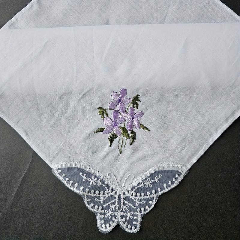 3PCS 60S Embroidered Handkerchief Lace Butterfly Wedding Hankies