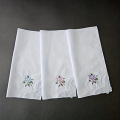 3PCS 60S Embroidered Handkerchief Lace Butterfly Wedding Hankies