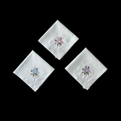 3PCS 60S Embroidered Handkerchief Lace Butterfly Wedding Hankies