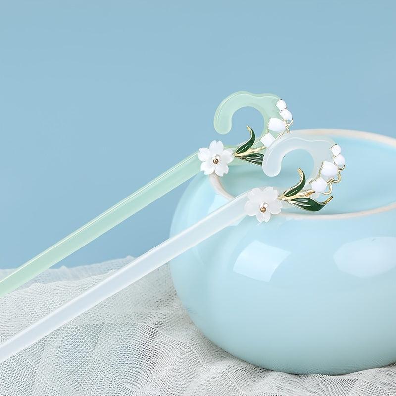 Chinese Style Hairpin Flower Jade Chignon Vintage Hair Accessories