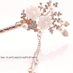 Pearl Rhinestone Flower Hairpin Hair Stick Ponytail Holder