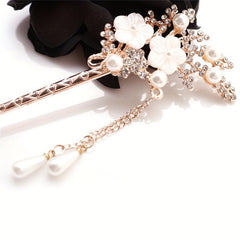 Pearl Rhinestone Flower Hairpin Hair Stick Ponytail Holder