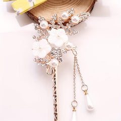 Pearl Rhinestone Flower Hairpin Hair Stick Ponytail Holder