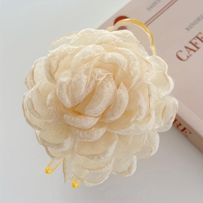 Flower Mesh Hair Claw Ponytail Clip Sweet Retro Hair Claw for Women