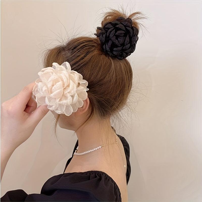 Flower Mesh Hair Claw Ponytail Clip Sweet Retro Hair Claw for Women