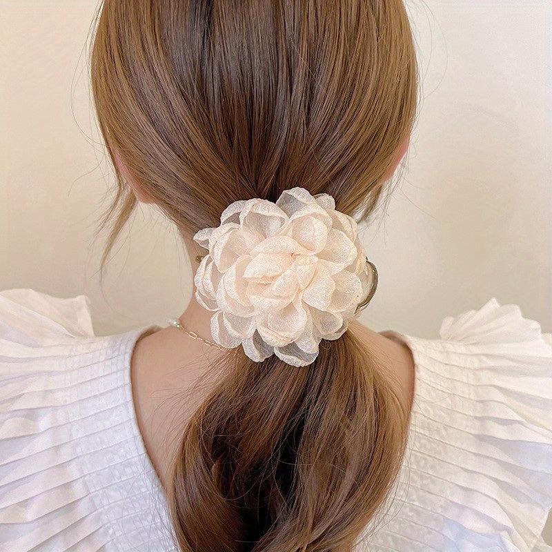 Flower Mesh Hair Claw Ponytail Clip Sweet Retro Hair Claw for Women