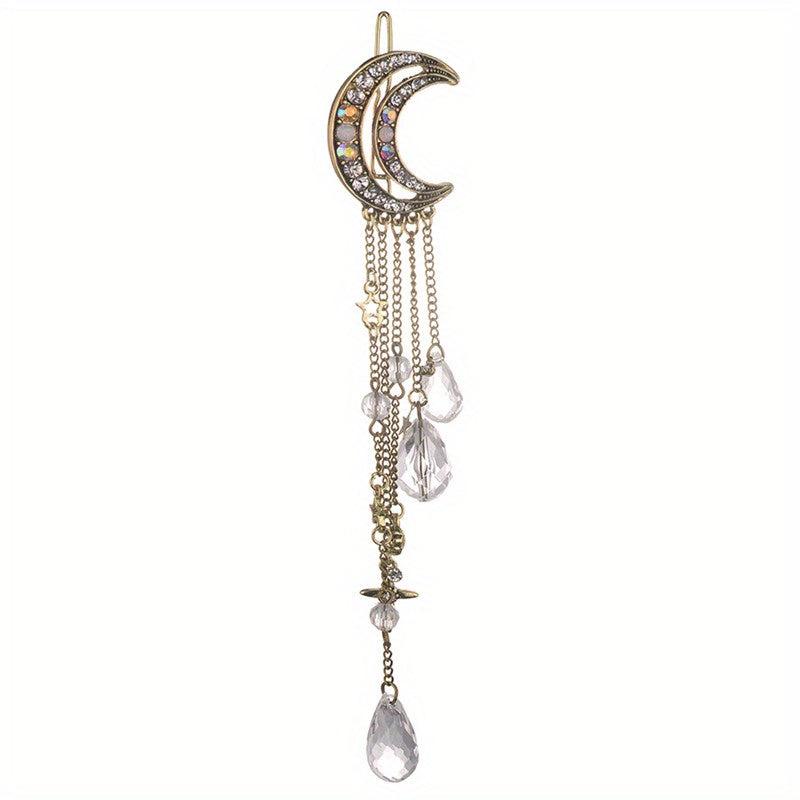 Moon Shape Rhinestone Crystal Pendant Hair Clip Retro Hair Accessories