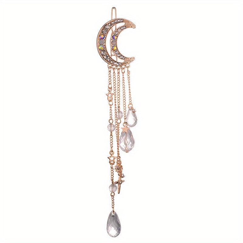 Moon Shape Rhinestone Crystal Pendant Hair Clip Retro Hair Accessories