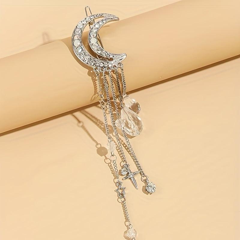 Moon Shape Rhinestone Crystal Pendant Hair Clip Retro Hair Accessories
