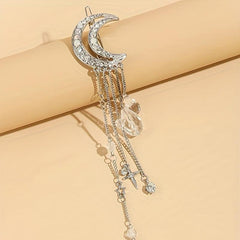 Moon Shape Rhinestone Crystal Pendant Hair Clip Retro Hair Accessories