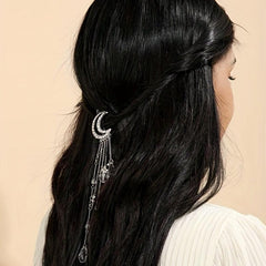 Moon Shape Rhinestone Crystal Pendant Hair Clip Retro Hair Accessories