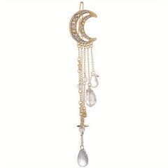 Moon Shape Rhinestone Crystal Pendant Hair Clip Retro Hair Accessories