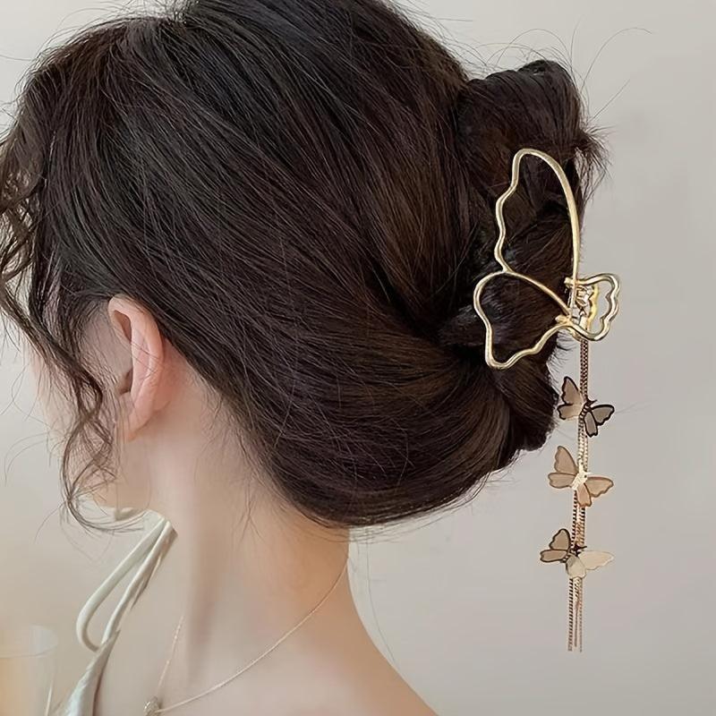 Metal Butterfly Tassel Hair Claw Clip Non Slip Strong Hold Grip Hair Jaw Clip
