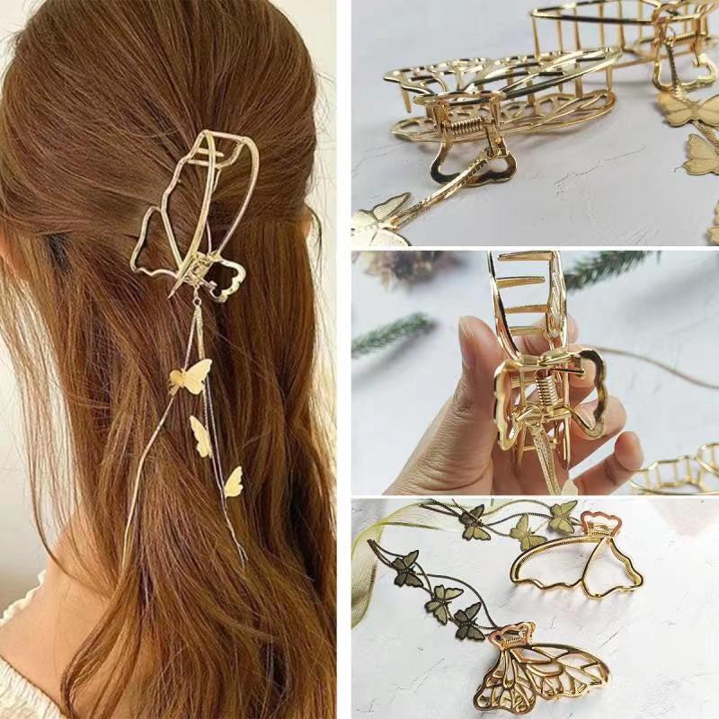 Metal Butterfly Tassel Hair Claw Clip Non Slip Strong Hold Grip Hair Jaw Clip