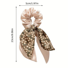 Floral Bow Hair Tie Elastic Scrunchie Large Streamer Hair Accessory for Women