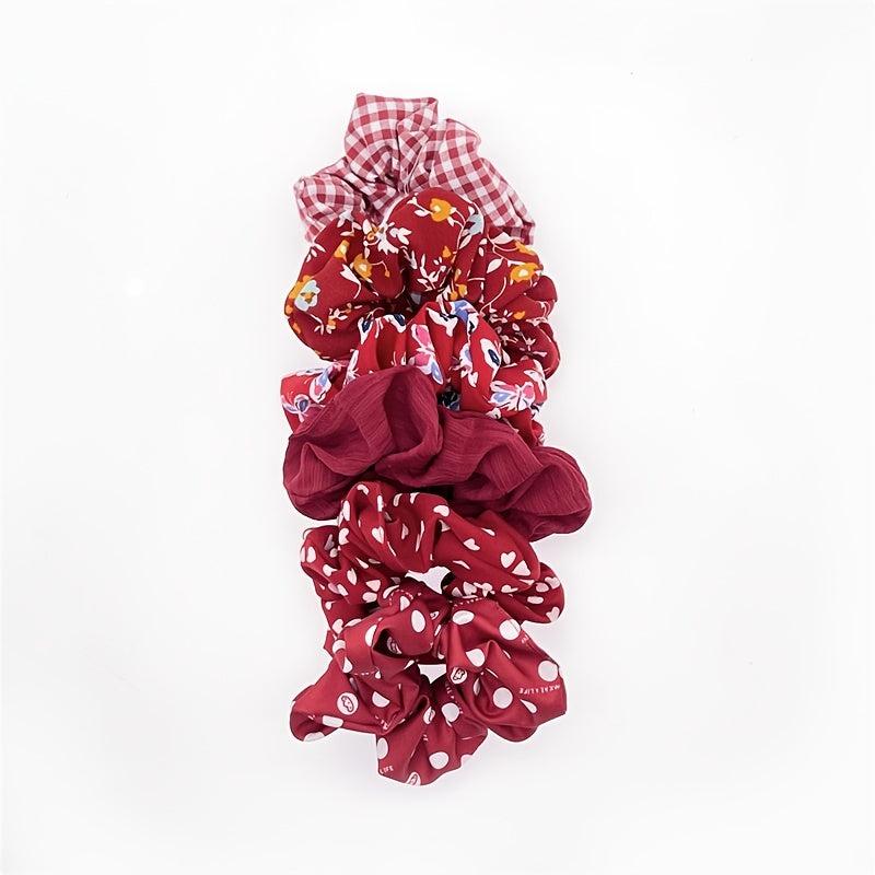6pcs Floral Chiffon Hair Scrunchies Ties Colorful Elastic Polka Dot & Striped