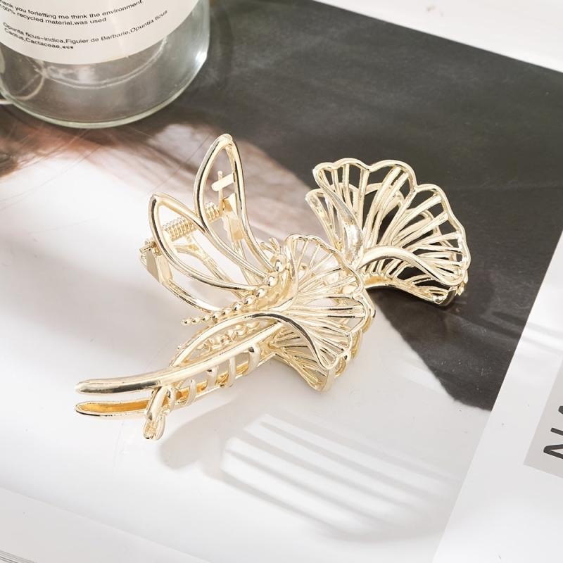 Golden Hair Claw Clip Ginkgo Leaf Strong Hold Grip Hair Jaw Clip