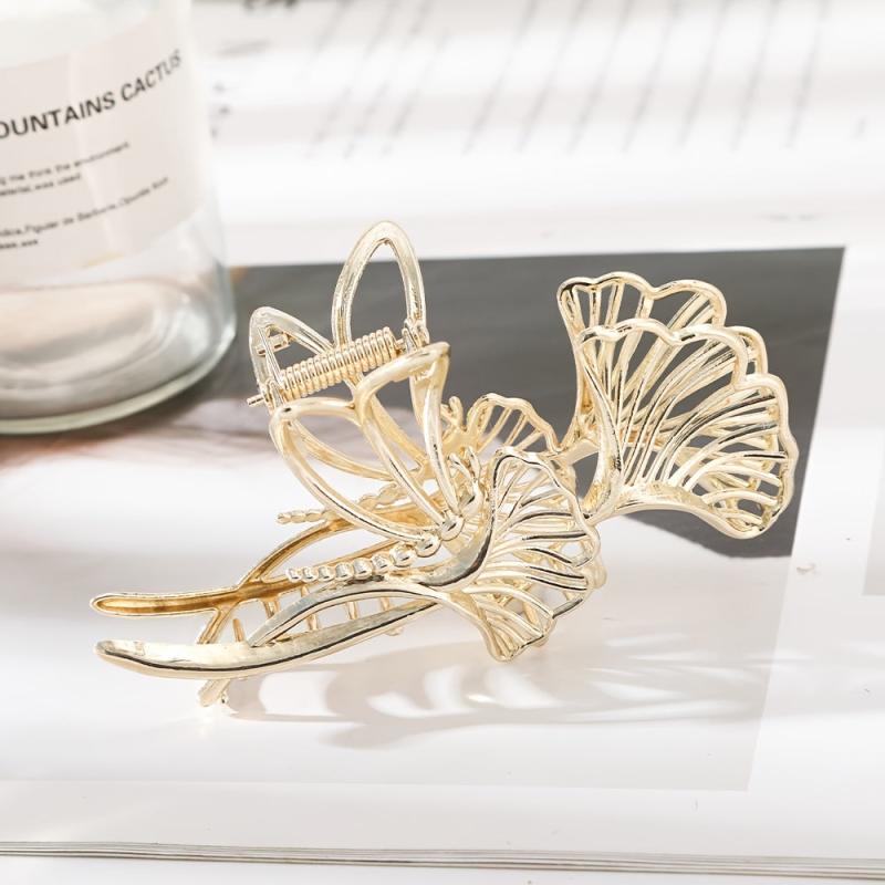 Golden Hair Claw Clip Ginkgo Leaf Strong Hold Grip Hair Jaw Clip