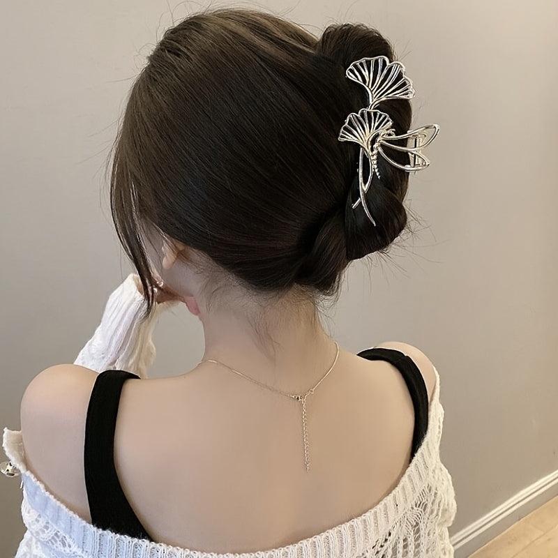 Golden Hair Claw Clip Ginkgo Leaf Strong Hold Grip Hair Jaw Clip