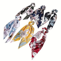 6pcs Flower Pattern Scrunchie Hair Tie Ponytail Hair Accessories