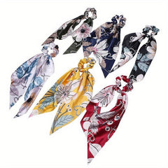 6pcs Flower Pattern Scrunchie Hair Tie Ponytail Hair Accessories