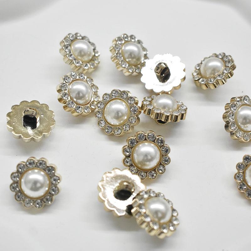 10pcs 1 Golden Rhinestone Pearl Button Women's Accessories