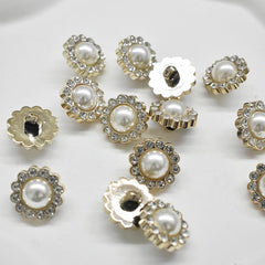 10pcs 1 Golden Rhinestone Pearl Button Women's Accessories