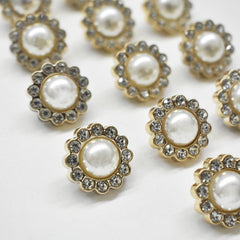 10pcs 1 Golden Rhinestone Pearl Button Women's Accessories