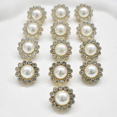 10pcs 1 Golden Rhinestone Pearl Button Women's Accessories
