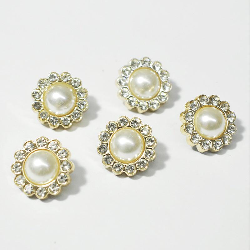 10pcs 1 Golden Rhinestone Pearl Button Women's Accessories