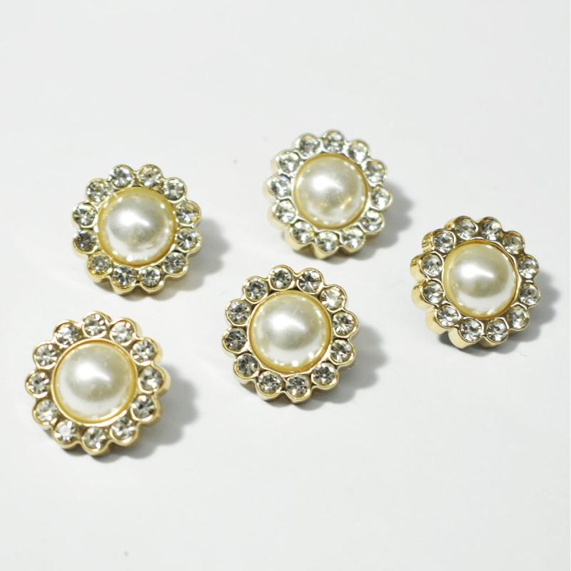 10pcs 1 Golden Rhinestone Pearl Button Women's Accessories