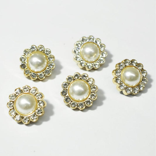 10pcs 1 Golden Rhinestone Pearl Button Women's Accessories