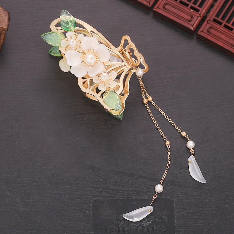 Chinese Style Floral Hair Claw Ponytail Holder