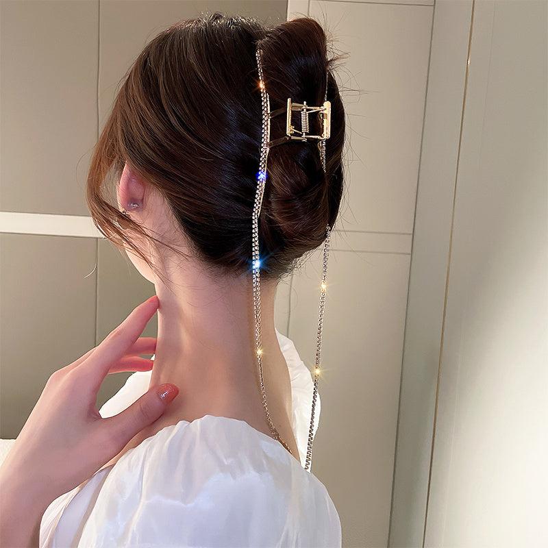 Vintage Hair Claw Clip With Tassel Nonslip Rhinestone Hair Clip