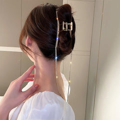 Vintage Hair Claw Clip With Tassel Nonslip Rhinestone Hair Clip