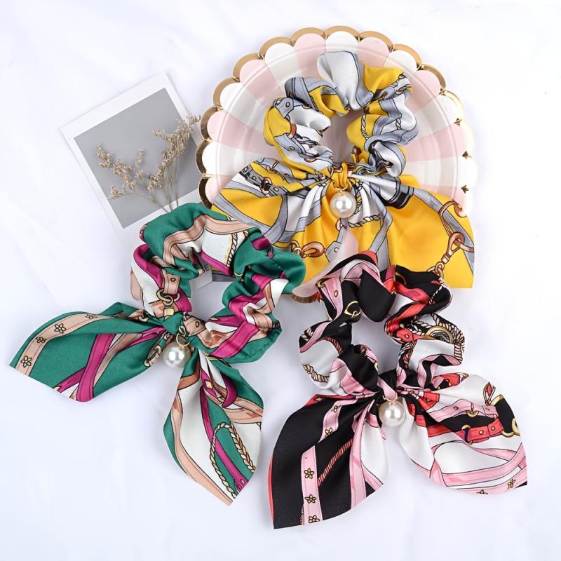 Boho Style Pearl Decor Hair Scarf Scrunchie