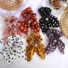 Boho Style Pearl Decor Hair Scarf Scrunchie